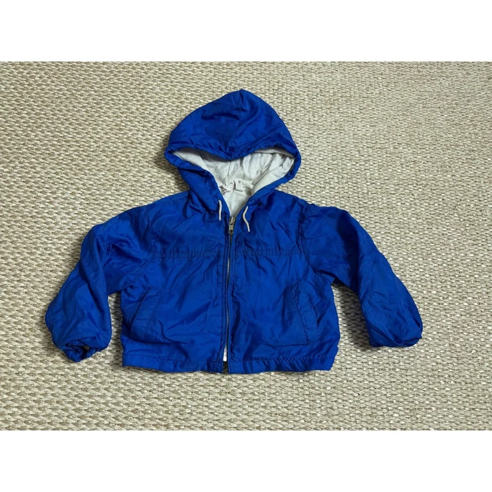 Vintage Blue Hooded Windbreaker Jacket Toddler 24M Lining 80's skate surf Retro